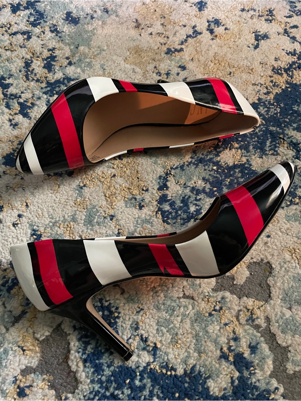 INC International Concepts Black, White & Red Striped Pointed-Toe Pumps